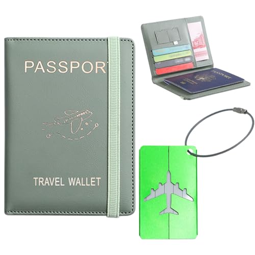 Mecmbj reisepass Tasche, reisepasshülle personalisiert, tragbare Reisepasshülle aus PU-Leder mit RFID-Blocker, Reisepasshülle für Frauen für Kreditkarte, Personalausweis und Reisedokument (grün) von Mecmbj