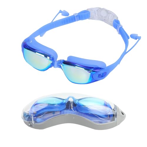 Mecmbj schwimmbrille kinder, kinder schwimmbrille mit Ohrstöpseln, beschlagfrei, blendfrei, UV-beständig, passt um die Augen, ohne auszulaufen, schwimmbrillen für Jungen und Mädchen (Blau) von Mecmbj