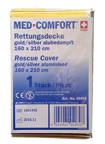 MED-COMFORT Erste Hilfe Rettungsdecke Gold-Silber-Folie 160 x 210cm von Med Comfort