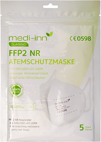 Medi-Inn+ Atemschutzmasken FFP2 weiß ohne Ventil 4-lagig (1 x 5 Stück) von Medi-Inn+