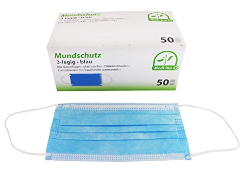 Medi-Inn+ Mundschutz Atemschutz Gesichtsmaske Einwegmaske mit Elastikbändern Typ II 3-lagig blau (10 x 50 = 500 Stück) von Medi-Inn+