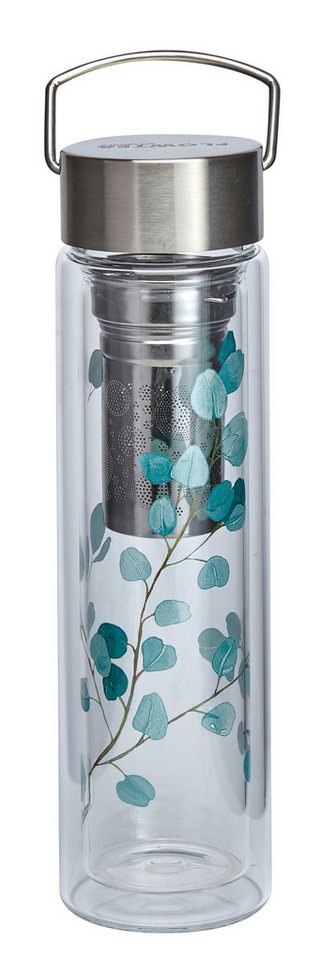 MediMuc Trinkflasche FLOWTEA Glastrinkflasche, Neoprenhülle, Edelstalsieb, Edelstahl Trinkdeckel von MediMuc