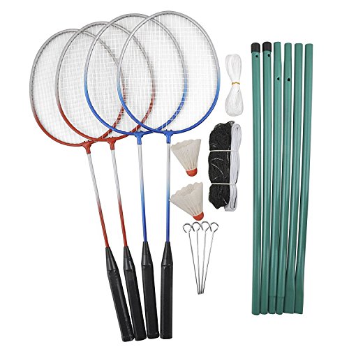 Badminton Komplett Set mit Netz Stangen Bälle Schläger Federball Spiel für bis zu 4 Spielern von Mediablue