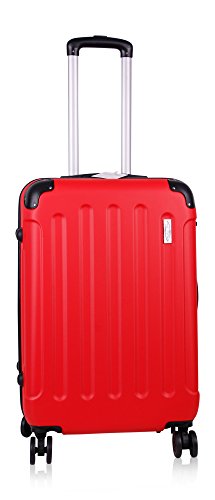 Koffer & Reisekoffer mit 4 Doppelrollen & Teleskopstange und TSA Schloß - Hartschalenkoffer 59x42x25 (Red, M) von Mediablue