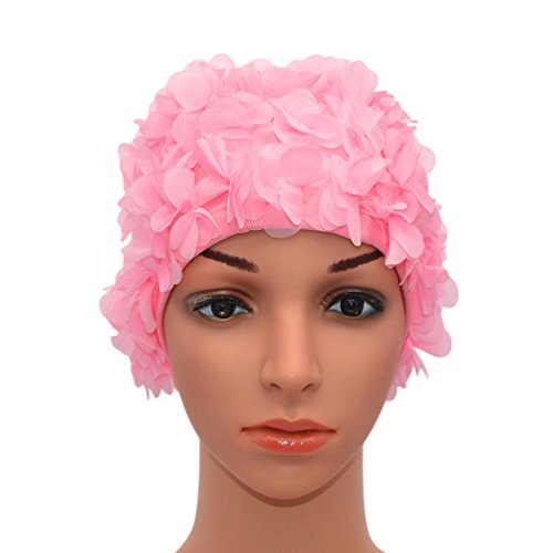 (Pink 2) - Medifier Lace Vintage Swim Cap Floral Petal Retro Style Bathing Caps for Women Rose von Medifier