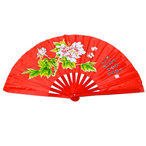 Chinesischer Klappfächer, für Kampf- und Tanzsport, Bambus, Peony flower red background von Medifier
