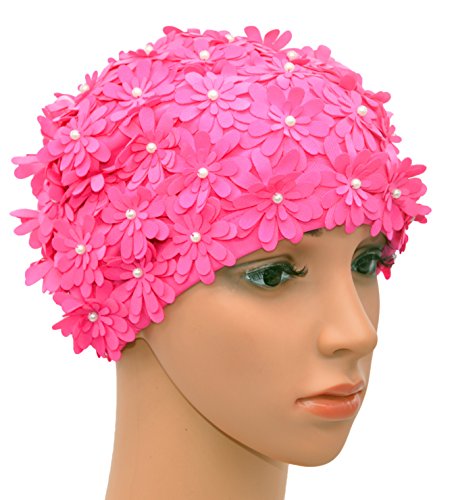 Medifier Schwimmhaube Mehrschichtig Blumen Blüten Retrostil Duschhaube Kappe für Damen rosa von Medifier