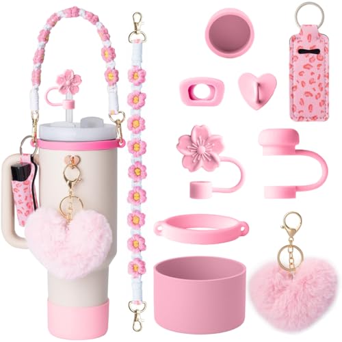 10 Stück Cup Zubehör Set, Enthält 1 Wasserflasche Griff Riemen, 1 Strohhalm Abdeckung 3er-Set Auslaufsicherer Deckelstöpsel & Strohhalmkappen, 1 Silikon-Bodenmanschette für Cup 800ml -1200ml (Rosa) 10 Stück Cup Zubehör Set, Enthält 1 Wasserflasche Griff Riemen, 1 Strohhalm Abdeckung 3er-Set Auslaufsicherer Deckelstöpsel & Strohhalmkappen, 1 Silikon-Bodenmanschette für Cup 800ml -1200ml (Rosa) von MeeQee