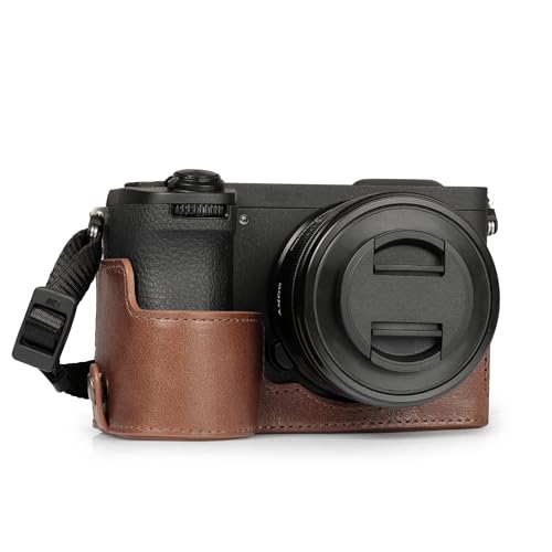 MegaGear Echtleder-Halbkameratasche für Sony Alpha a6700 – Stilvoll und schützend (Braun) von MegaGear
