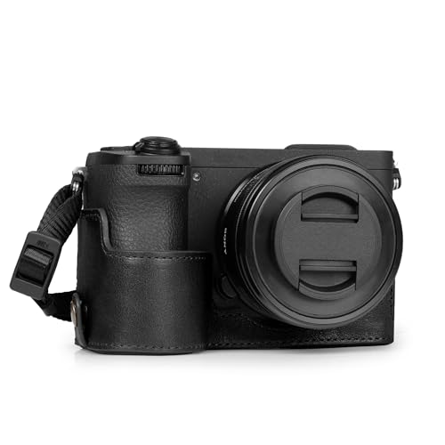 MegaGear Echtleder-Halbkameratasche für Sony Alpha a6700 – Stilvoll und schützend (Schwarz) von MegaGear