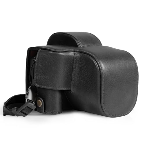 MegaGear Echtleder-Kameratasche für Canon EOS R100 (18-45mm) – stilvolle und schützende Tasche für Digitale Fotografie (Schwarz) von MegaGear
