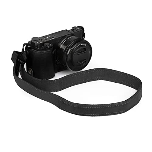 MegaGear Immer einsatzbereite Kamera-Halbtasche aus echtem Leder, kompatibel mit Sony ZV-E10 (Schwarz) von MegaGear