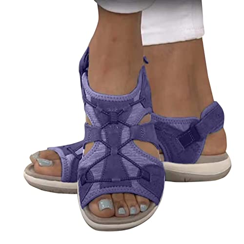 MeiLyviba Damen Sandalen Bequem Flach Klettverschluss Sandaletten Mit Absatz Sommer Vintage Elegant Schnüren Schuhe Ultraleichte Tennisschuhe Stretch Fly Woven Sommerschuhe von MeiLyviba