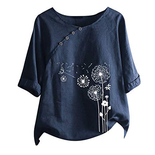 MeiLyviba Oberteile Leinenbluse Grosse Grössen Leinenoberteile Tshirt Kurzarm Übergröße Hemdbluse Leinen Bluse Damen Sommer T Shirt Pullover Tops Blumen Print Mode Lose Tunika Elegante Casual von MeiLyviba