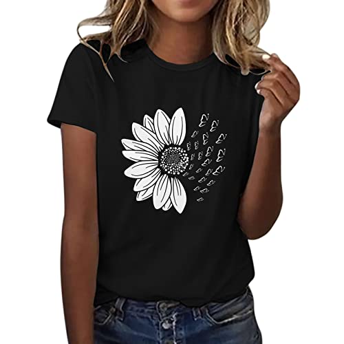 MeiLyviba T-Shirt Damen Sommer Oberteil Tops Pullover Motiv Sommershirt Casual Rundhals Damenbluse Kurzen Ärmel Hemd Bluse O-Ausschnitt Kurzarm Mode von MeiLyviba