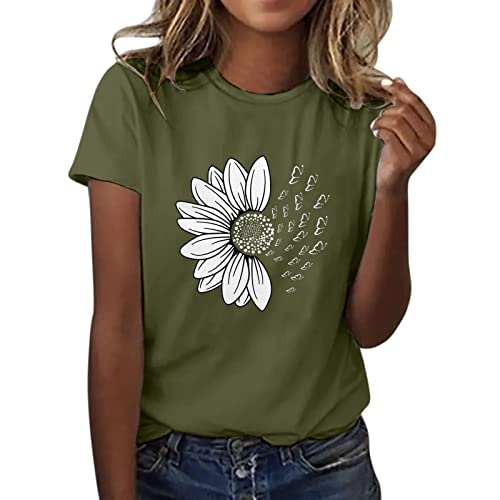 MeiLyviba Tshirt Damen Kurzarm Weiss T-Shirt mit Druck Elegante Oberteile Lässig Pullover Rundhals Basic Shirt Teenager-Mädchen Elegant Tunika Top Casual Sommer Shirts mit Blumen Schmetterling Muster von MeiLyviba