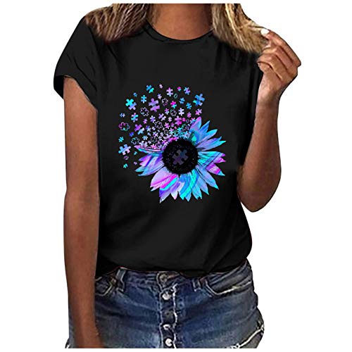 MeiLyviba Tshirt Damen Kurzarm Weiss T-Shirt mit Druck Elegante Oberteile Lässig Pullover Rundhals Basic Shirt Teenager-Mädchen Elegant Tunika Top Casual Sommer Shirts mit Blumen Schmetterling Muster von MeiLyviba