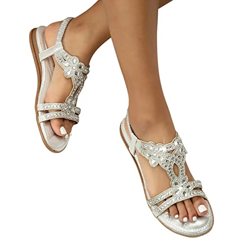 Sandaletten Damen Rot Rutschfest Weite Sexy Schuhe Römersandalen Boho Strandschuhe Atmungsaktive Sandale Strandsandalen Strass Sommer Elegant Flach Gladiator Sandalen Sommerschuhe Damenschuhe Frauen von MeiLyviba