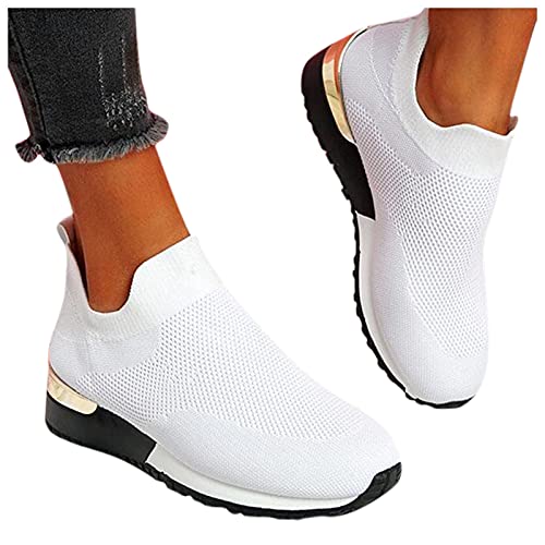 Sneaker Damen Schwarz Elegant Mesh Spitze Slip On Schuhe Fußballschuhe Laufschuhe Leichtgewichts Atmungsaktiv Frauen Joggingschuhe Sneakers Plateau Casual Große Größe Für Sporthalle Outdoor Jogging von MeiLyviba