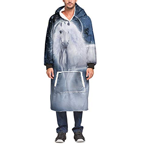 Mateju Kapuzenpullover Decke mit Kapuze, 3D Übergroße Hoodie Sweatshirt Tragbare Decke Hoodie Fronttasche Ultra Plüsch Pullover Weiche Warme Riesen Unisex (Eine Größe(110cm/43in),Pferd) von Meiju