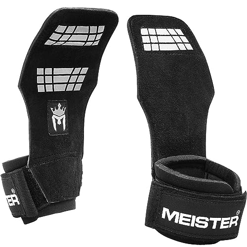 Meister Elite Leather Weight Lifting Grips w/Gel Padding (Pair) -Small/Medium Griffe zum Gewichtheben, Schwarz, S/M von Meister