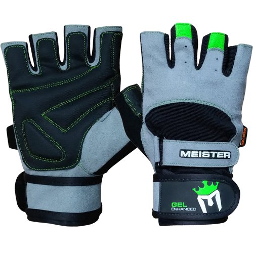 Meister MMA Handgelenkriemen Gewicht Lifting Glovers W/Gel-Polsterung, Gray / Neon Green von Meister