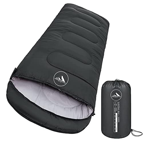 HikeMeister® Mumienschlafsack 1600 Gramm - Camping - Schwarz - ca. 220 x 80 cm - mit Innentasche - Komfortzone: 0-15 °C – Tragetasche von Meisterhome