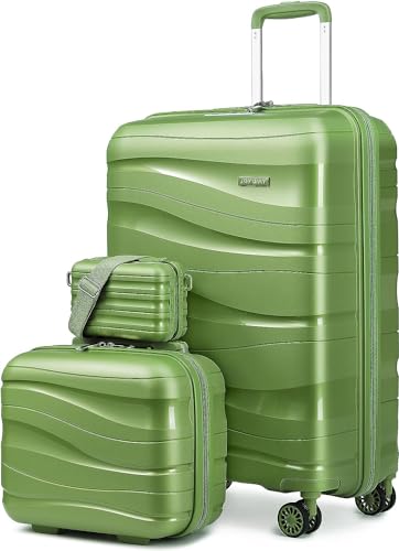 Melalenia Gepäckkoffer-Sets, erweiterbarer PP-Hartschalenkoffer mit Spinnrollen, Reisegepäck mit TSA-Schlössern, 55,9 x 35,6 x 22,9 cm, von Fluggesellschaften zugelassen, grün, 5-teiliges Set, Gepäck von Melalenia