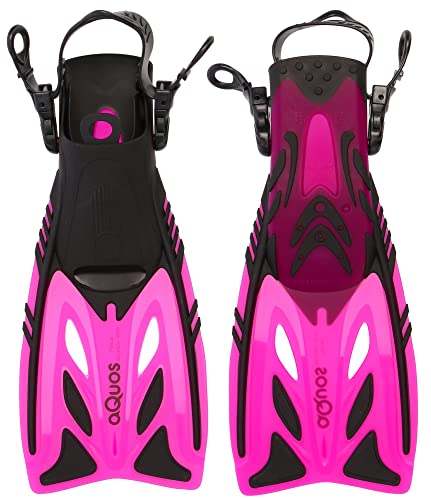 Aquos Kinder Flossen Pelican Taucherflossen verstellbar 27-31 32-37 mitwachsend (27-31, pink) von Melan-Store