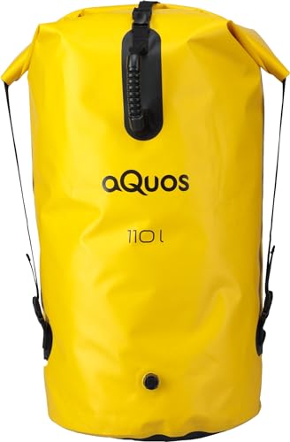 Melan-Store Aquos Finback 110 Liter Dry Bag - LKW Plane wasserdichter Rucksack - Packsack mit Rotationsverschluss - Signalfarbe gelb - für Camping, Angeln, Boot, Rafting oder Kajak von Melan-Store
