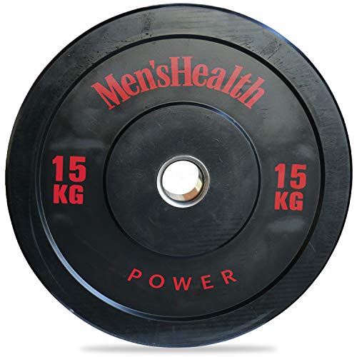 MEN'S HEALTH POWER Gewichtsscheiben 15kg (Bumper-Plates) | Ø45mm je Scheibe | Gummi (Oberfläche), Stahl | Ø50mm Langhantelstangen (15) von Men's Health POWER