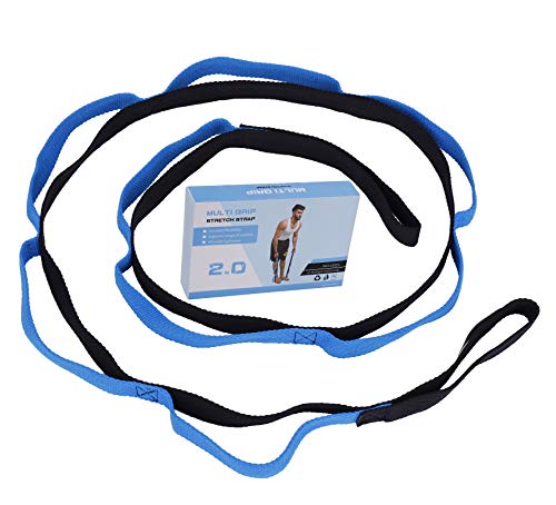 MengH-SHOP Fitness-Yoga-Gurte Flexibility Gymnastik-Gurt mit 10 Schlaufen Multifunktionaler Fitnessbänder Geeignet für Yoga,Tanzen, Ballett & Training mit Übungsanleitung Blau 200cm von MengH-SHOP