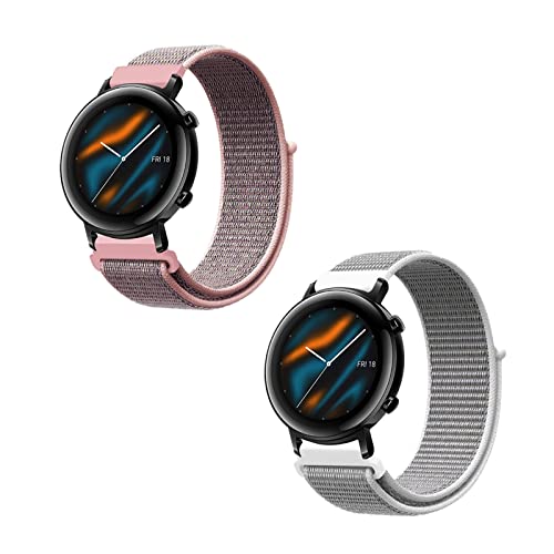 2 Stück Nylon Armband für Huawei Watch GT2 42MM Armband, Verstellbares Sport Dehnbarer Ersatz Armband Kompatibel mit Huawei Watch GT2 42MM Armband (E) von Menglo