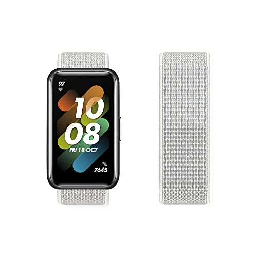 Kompatibel mit Huawei Band 7 Armband Nylon Sport Loop Uhrenarmbänder für Huawei Band 7 Fabric Stoff Verstellbares Atmungsaktives Ersatzarmband (Nicht-gerade Weiss,Band 7) von Menglo