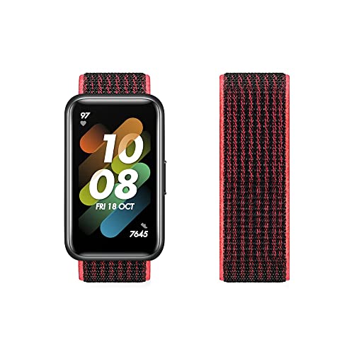 Menglo Kompatibel mit Huawei Band 7 Armband Nylon Sport Loop Uhrenarmbänder für Huawei Band 7 Fabric Stoff Verstellbares Atmungsaktives Ersatzarmband (Schwarz Rot,Band 7) von Menglo