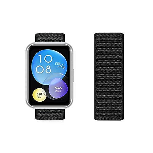 Kompatibel mit Huawei Watch Fit 2 Armband Nylon Sport Loop Uhrenarmbänder für Huawei Watch Fit 2 Fabric Stoff Verstellbares Atmungsaktives Ersatzarmband für Huawei Watch Fit 2 (Schwarz,fit2) von Menglo