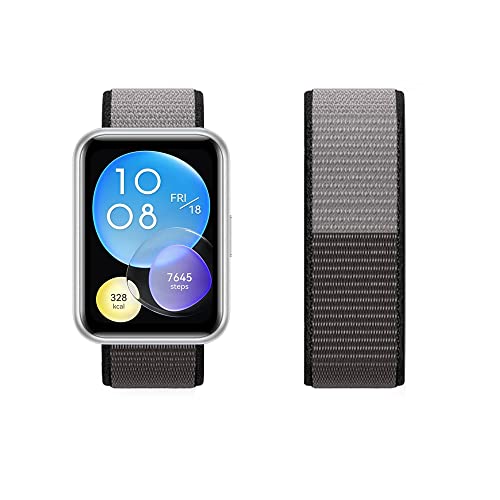 Kompatibel mit Huawei Watch Fit 2 Armband Nylon Sport Loop Uhrenarmbänder für Huawei Watch Fit 2 Fabric Stoff Verstellbares Atmungsaktives Ersatzarmband für Huawei Watch Fit 2 (grau,fit2) von Menglo
