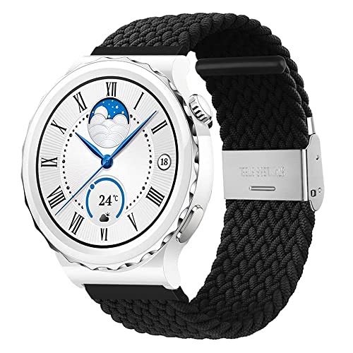 Nylon Armband Kompatibel mit Huawei Watch GT3 Pro 43mm Armband Stoff Sport Uhrenarmbänder für Huawei Watch GT3 Pro 43mm Nylon Geflochten mit Metallschnalle Ersatzarmband (Schwarz,20mm) von Menglo