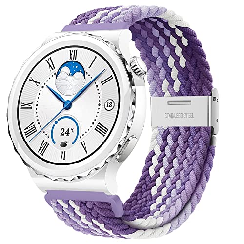 Nylon Armband Kompatibel mit Huawei Watch GT3 Pro 43mm Armband Stoff Sport Uhrenarmbänder für Huawei Watch GT3 Pro 43mm Nylon Geflochten mit Metallschnalle Ersatzarmband (Traube,20mm) von Menglo