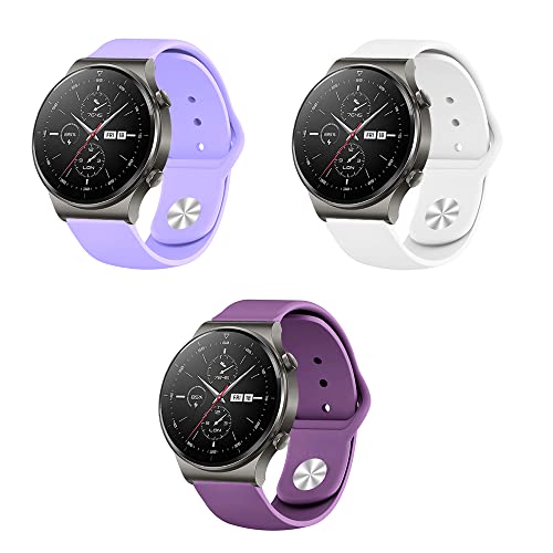 Silikon Armband kompatibel mit Huawei Watch GT2 Pro Sport Uhrenarmband 3 Stück Silikon Ersatzarmband für Huawei Watch GT2 Pro Ersatzband 22mm Silikonarmband (Lavendel weiß lila,22mm) von Menglo