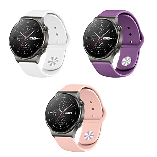 Silikon Armband kompatibel mit Huawei Watch GT2 Pro Sport Uhrenarmband 3 Stück Silikon Ersatzarmband für Huawei Watch GT2 Pro Ersatzband 22mm Silikonarmband (weißes Violettes Pulver,22mm) von Menglo