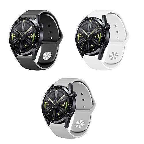 Silikon Armband kompatibel mit Huawei Watch GT3 46mm Sport Uhrenarmband 3 Stück Silikon Ersatzarmband für Huawei GT3 46mm Ersatzband 22mm Silikonarmband (schwarz grau weiß,22mm) von Menglo
