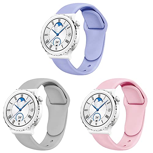 Silikon Armband kompatibel mit Huawei Watch GT3 Pro 43mm Sport Uhrenarmband 3 Stück Ersatzarmband für Huawei Watch GT3 Pro 43mm Ersatzband Silikonarmband (Lavendel grau rosa,20mm) von Menglo