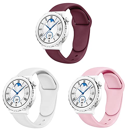 Silikon Armband kompatibel mit Huawei Watch GT3 Pro 43mm Sport Uhrenarmband 3 Stück Ersatzarmband für Huawei Watch GT3 Pro 43mm Ersatzband Silikonarmband (dunkelrot weiß rosa,20mm) von Menglo