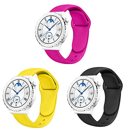 Silikon Armband kompatibel mit Huawei Watch GT3 Pro 43mm Sport Uhrenarmband 3 Stück Ersatzarmband für Huawei Watch GT3 Pro 43mm Ersatzband Silikonarmband (rosa rot gelb schwarz,20mm) von Menglo