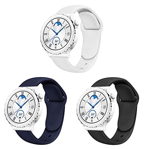 Silikon Armband kompatibel mit Huawei Watch GT3 Pro 43mm Sport Uhrenarmband 3 Stück Ersatzarmband für Huawei Watch GT3 Pro 43mm Ersatzband Silikonarmband (weiß Marine schwarz,20mm) von Menglo
