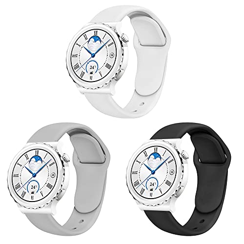 Silikon Armband kompatibel mit Huawei Watch GT3 Pro 43mm Sport Uhrenarmband 3 Stück Ersatzarmband für Huawei Watch GT3 Pro 43mm Ersatzband Silikonarmband (weiß grau schwarz,20mm) von Menglo