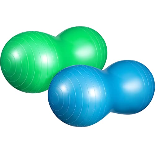 Meooeck 2 Stück Erdnussbälle 99 x 50 cm und 78,9 x 38,1 cm Erdnuss-Gymnastikball Erdnuss-Balance Stabilitätsball Yoga-Ball Stuhl flexibler Sitz, grün und blau, inklusive Pumpe von Meooeck