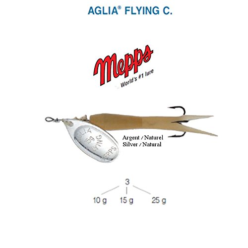 Mepps AGLIA Flying C 10g 15g 25g 5 Farben, Forelle Lachs BROCHET Bar (natur-silber, 15g) von Mepps