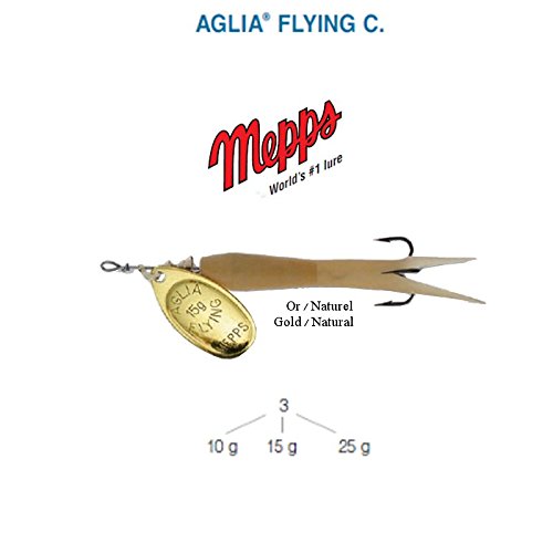 Mepps AGLIA Flying C 10g 15g 25g 5 Farben Lachs BROCHET Bar (Natur-Gold, 25g) von mepp